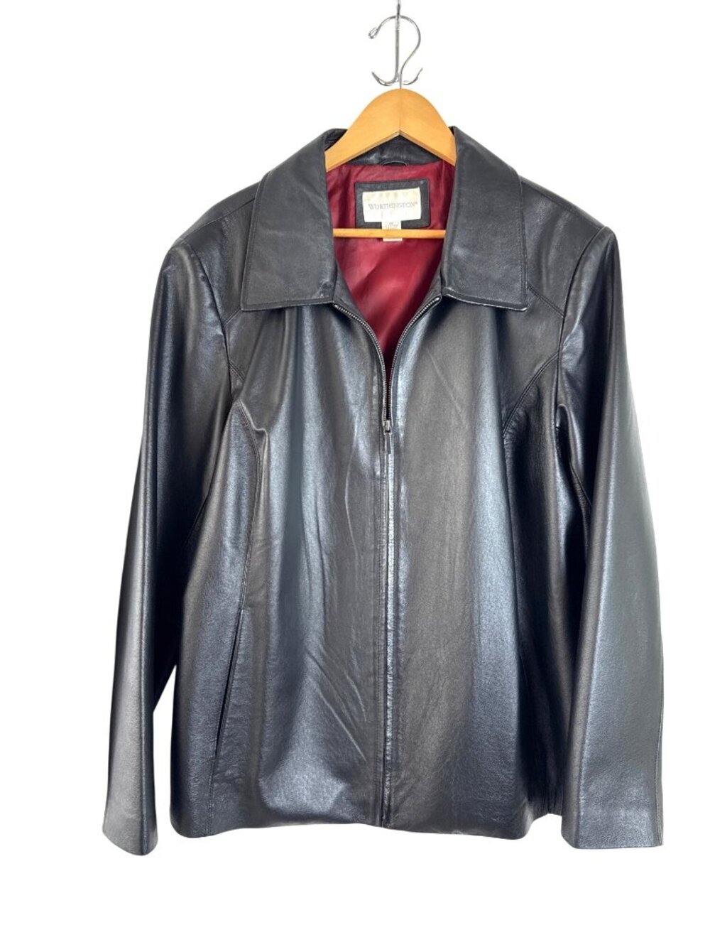 Worthington Women's Black Leather Jacket 2X Red Lining